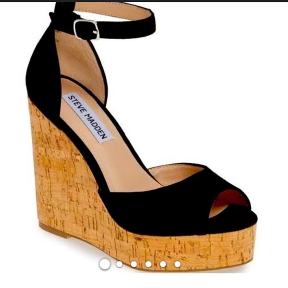 STEVE MADDEN | SUMMER WEDGE SANDALS | BLACK SUEDE | size 10 - Picture 1 of 7